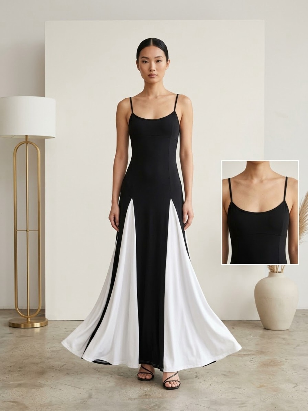 Black & White Spaghetti-Strap Maxi Dress